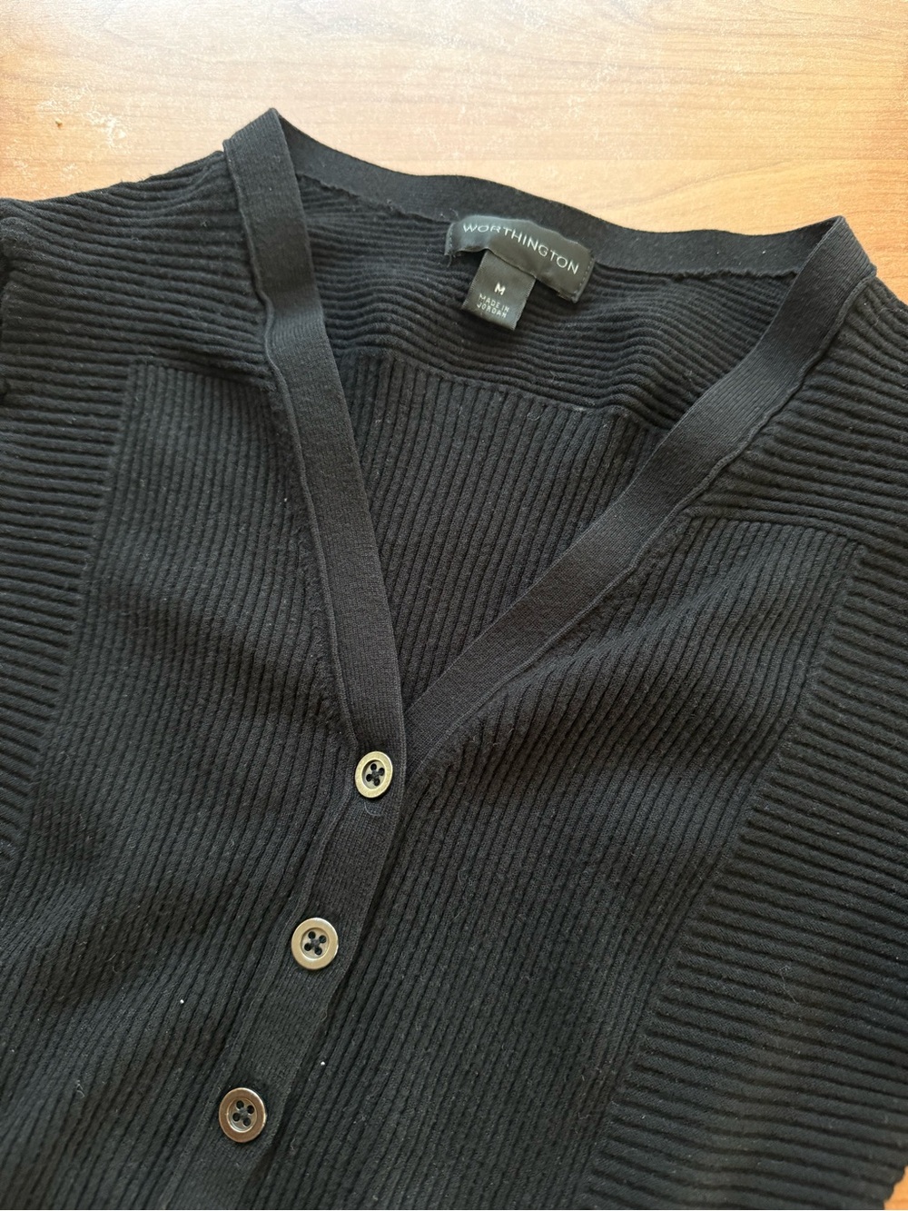 Black Ribbed Button-Front Women’s Sweater - Picture 3 of 3